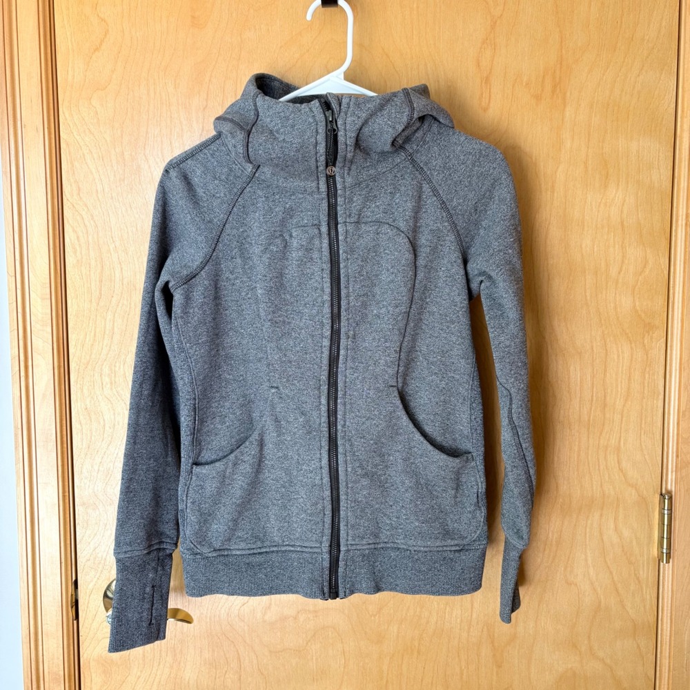Lululemon Scuba Full Zip Hoodie Womens 4 Heathered Grey Fleece Thumbholes